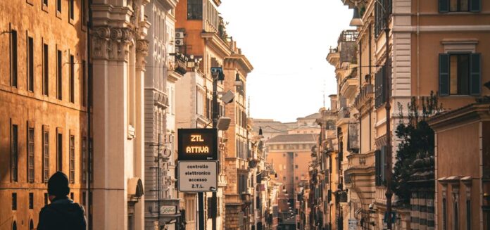 Captivating urban street scene in Rome's historic district during day, showcasing classic architecture.